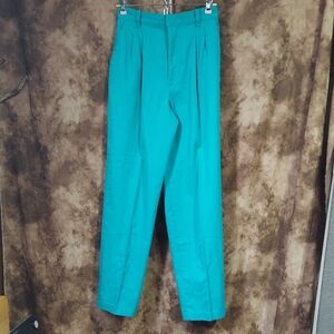 Bobbie Brooks Pleated Front Slacks Teal Green Women's Vintage Size 8 Inv460